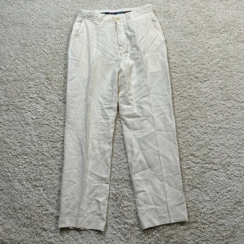 Polo Ralph Lauren Silk Linen Chino Pants 32X32 Cream Herringbone Flat Front